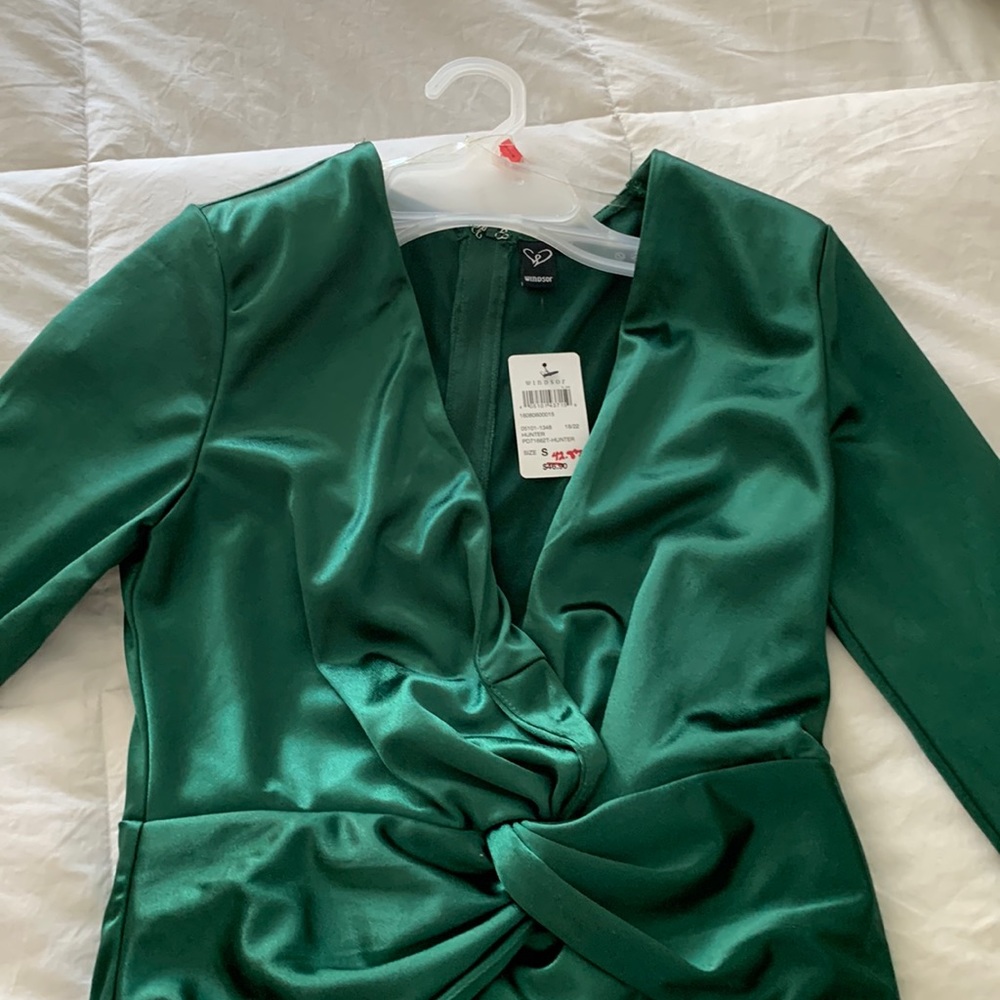 Emerald green deep plunge dress